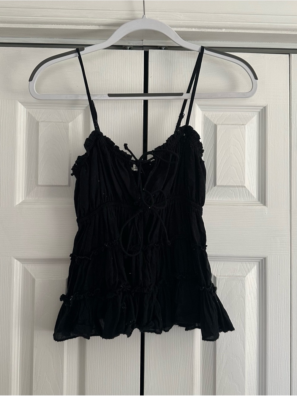 aerie Black Ruffle Spaghetti Strap Camisole